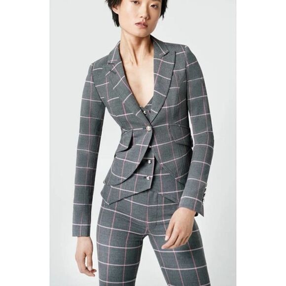 smythe one button blazer grey pink windowpane US6 - Picture 1 of 9